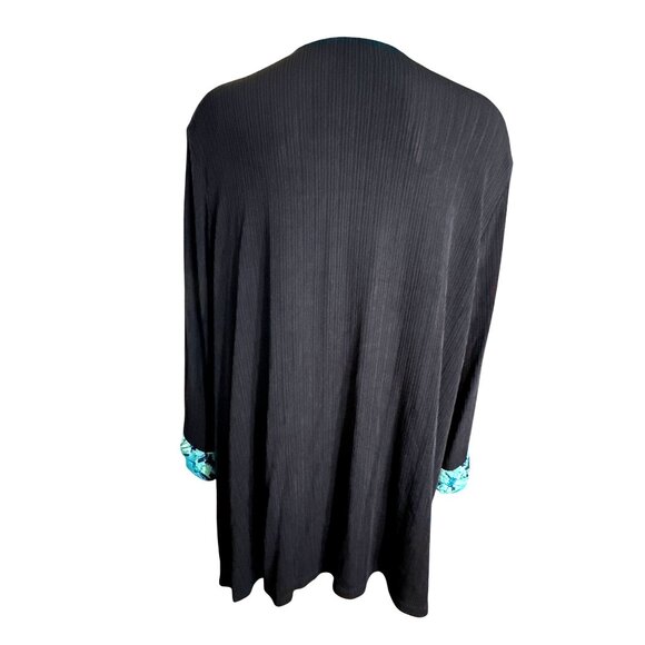 TanJay Size 2X Vintage Black Blue Abstract Trim Jacket Open Front Stretch Travel - Picture 4 of 8